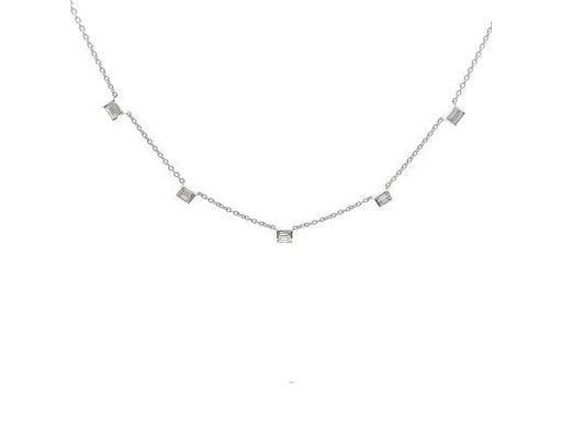 18K White Gold Station Necklace with Natural Baguette Diamonds